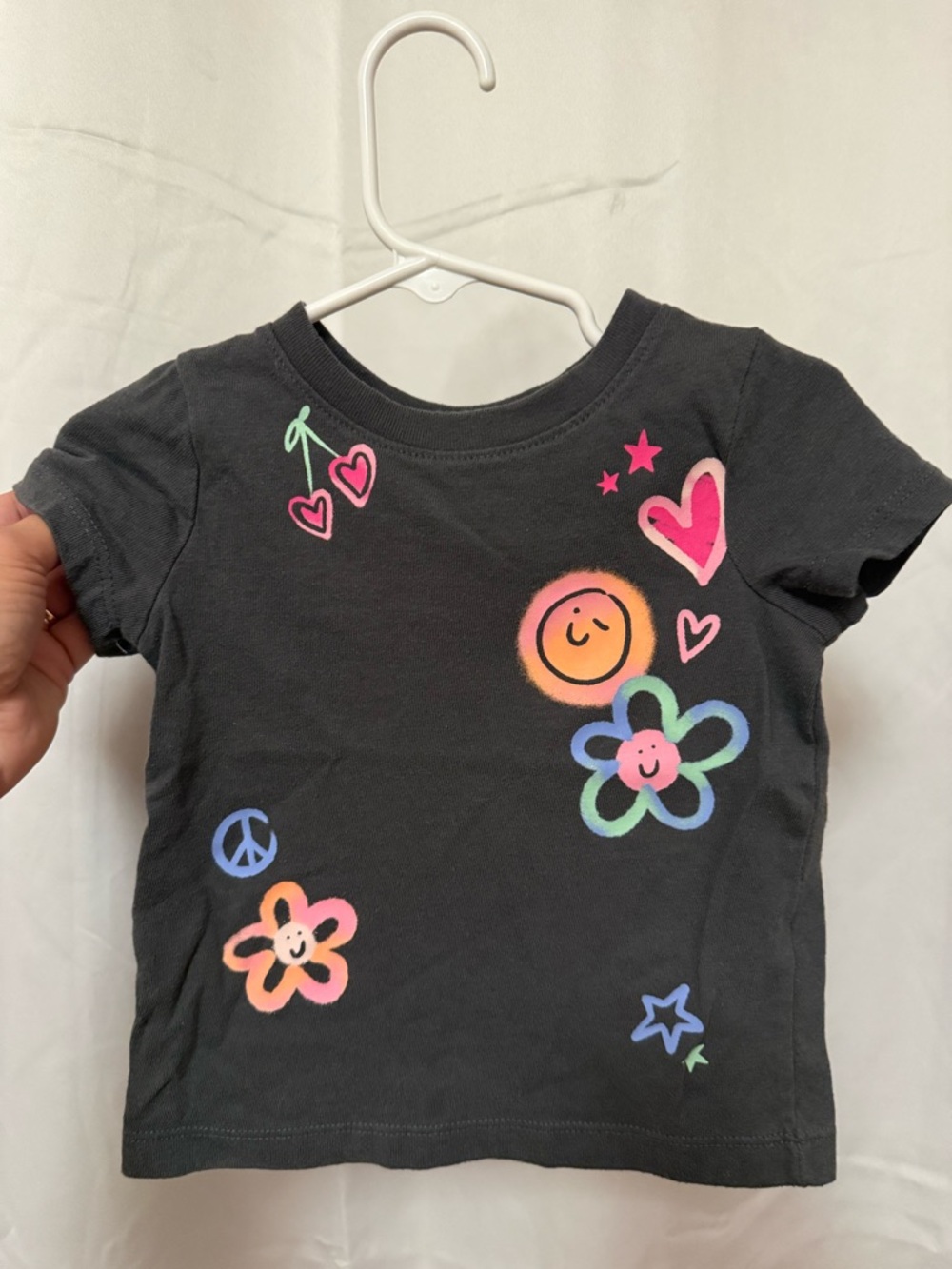jumping beans Black Short-Sleeve Tee with Neon Smile, Hearts & Flowers